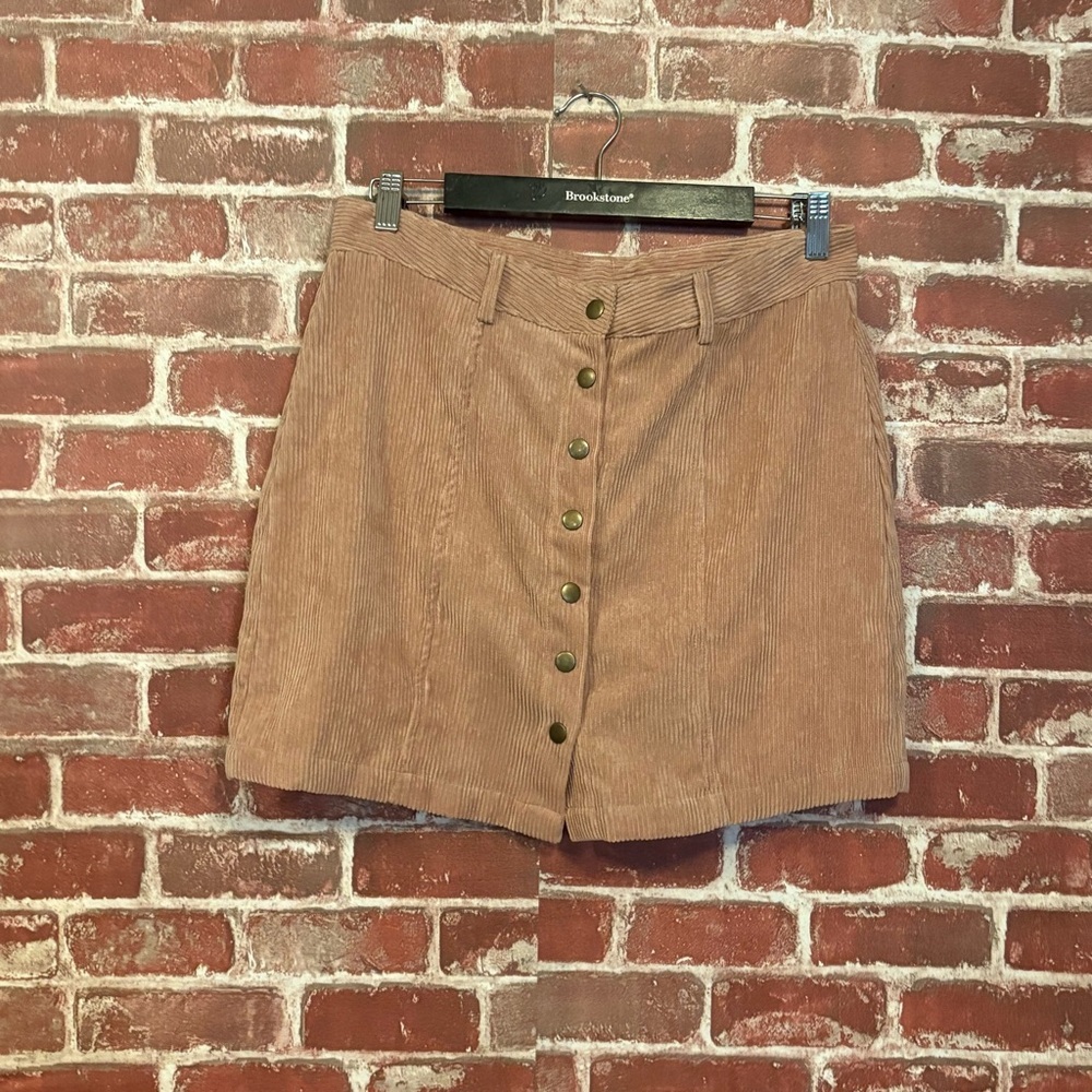 High-Waist Button-Front Corduroy Skirt - pink